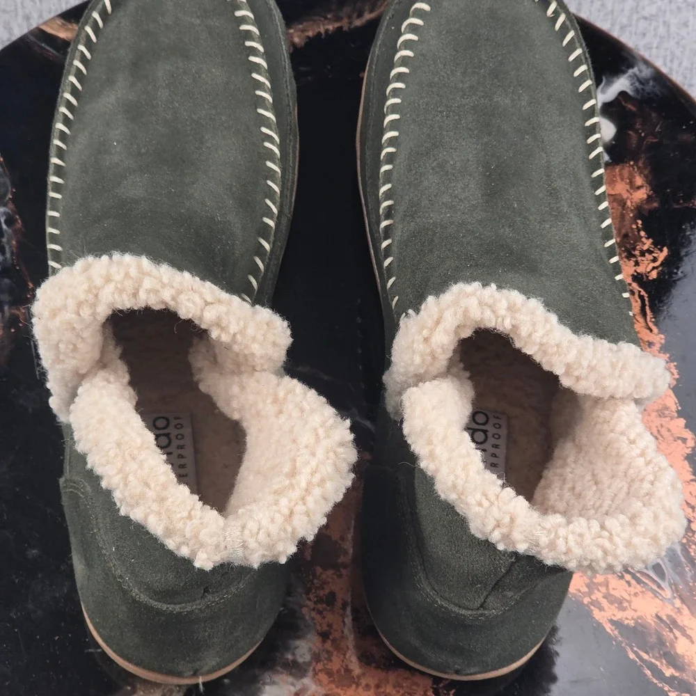 Blondo Waterproof Suede Ankle Boots Women 9M Olive Green Sherpa‎ Lined